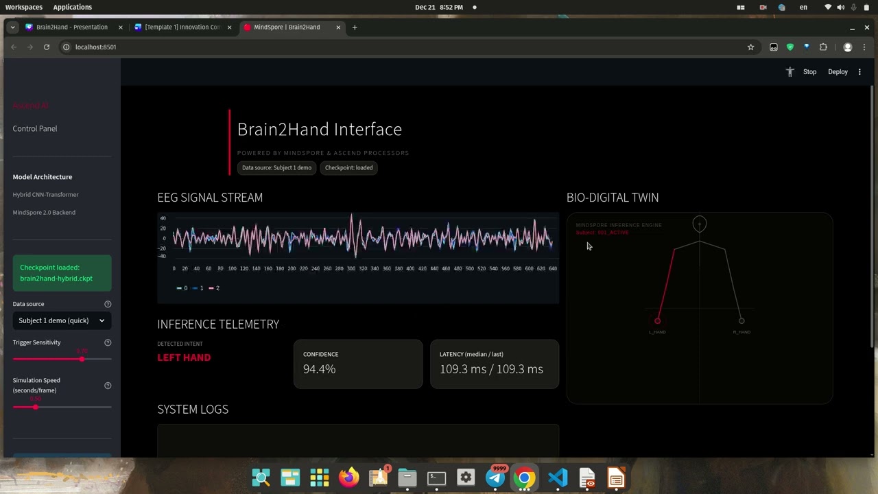 Brain2Hand: AI-Driven Hybrid EEG Decoder for Hands Movement Demo Prototype