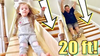 20 ft DIY Stair Slide IN OUR HOUSE!