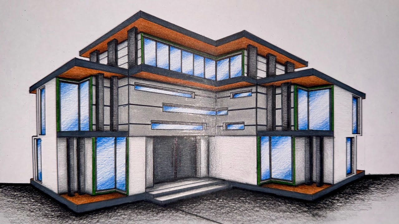 #061 - How to Draw a House in Two Point Perspective - YouTube