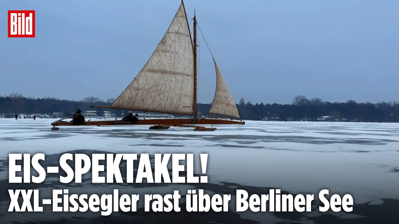 18-METER EISSEGLER SORGT FÜR STAUNEN: „Papagena“ rast über gefrorenen Müggelsee in Berlin