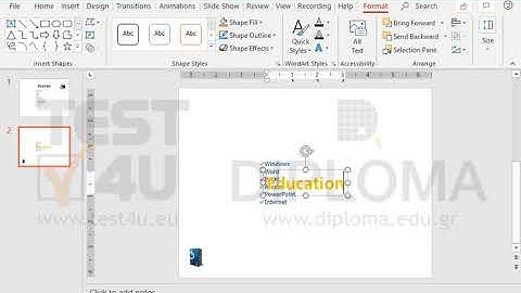 Navigate to the second slide and insert a WordArt with the text Education. Align the WordArt to...