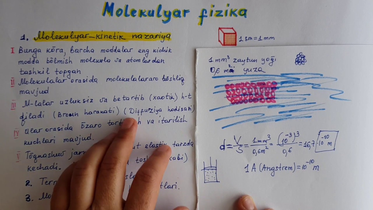 61-dars. Molekulyar fizika. Molekulyar kinetik nazariya.