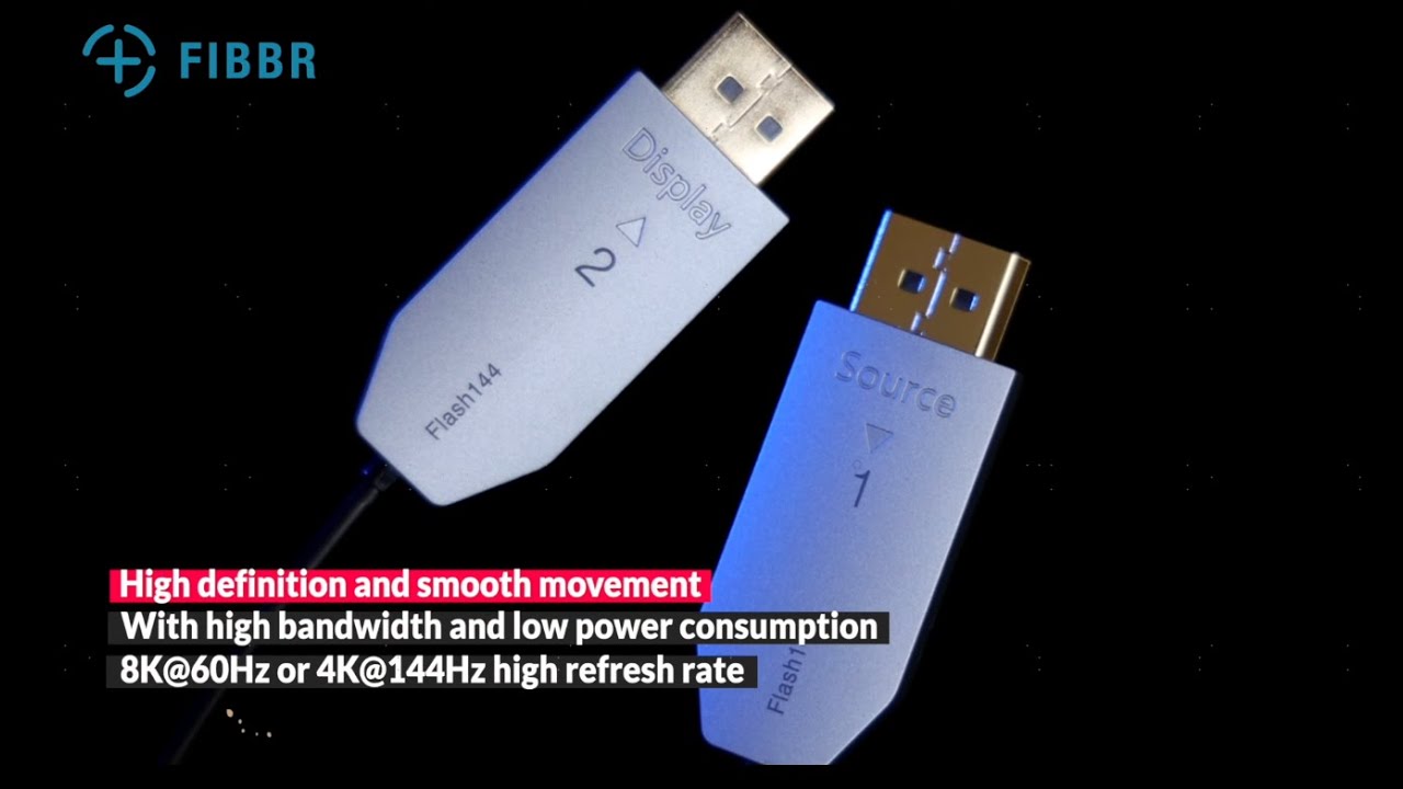 Fiber Optic DisplayPort Cable | FIBBR DP1.4 Flash144 AOC 32.4Gbps, 4K@144Hz and 8K@60Hz