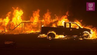 California in fire. Fast-moving fire in Malibu, November 2018