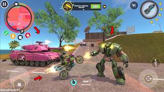 Rope Hero: Vice Town (Robot Bike Fighting Green Robot And Pink Tank) Pink Tank Heavy Cannon - HD screenshot 1