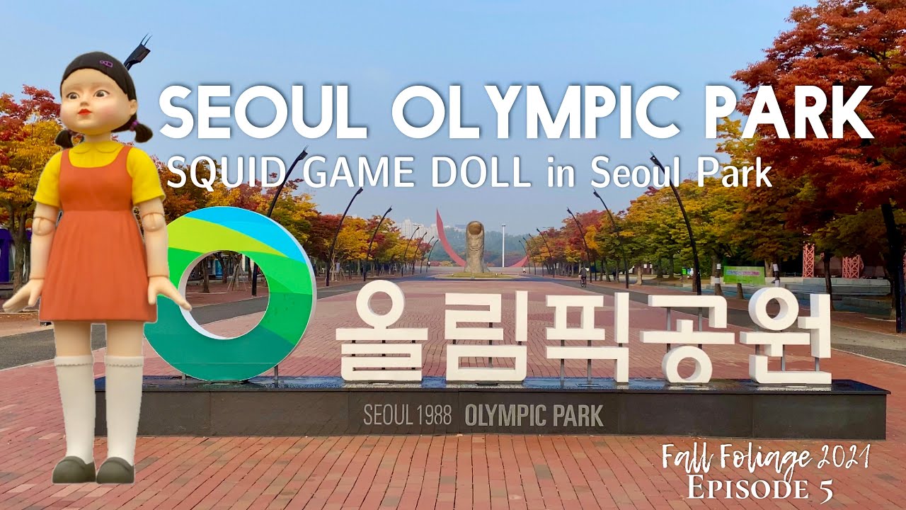 [4K] Squid Game Doll in Seoul Olympic Park | Walking Tour during Fall 2021 | 