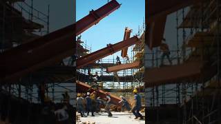 Construction site accident with falling steel beams.!!!