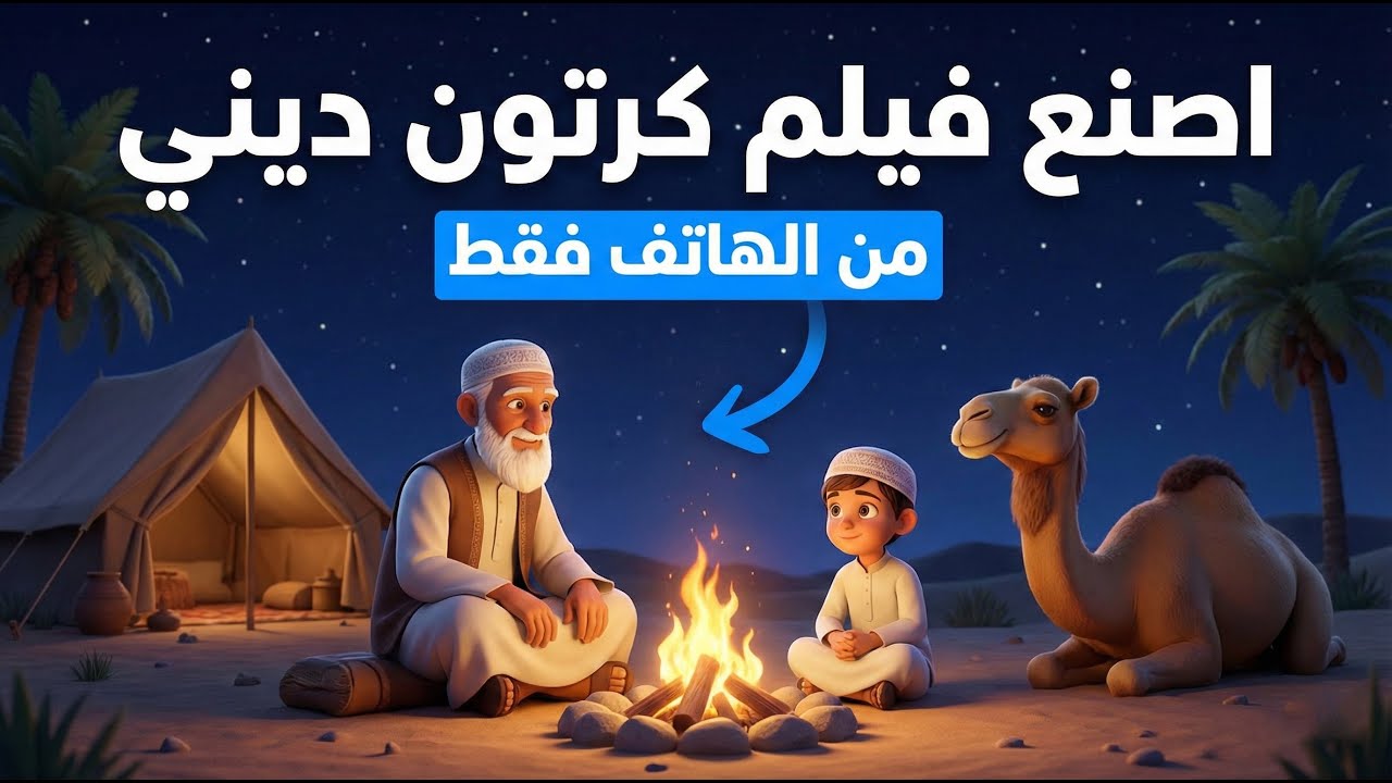 طريقة عمل فيلم كرتون ديني بالذكاء الاصطناعي عبر الهاتف فقط | أدوات مجانية بالكامل