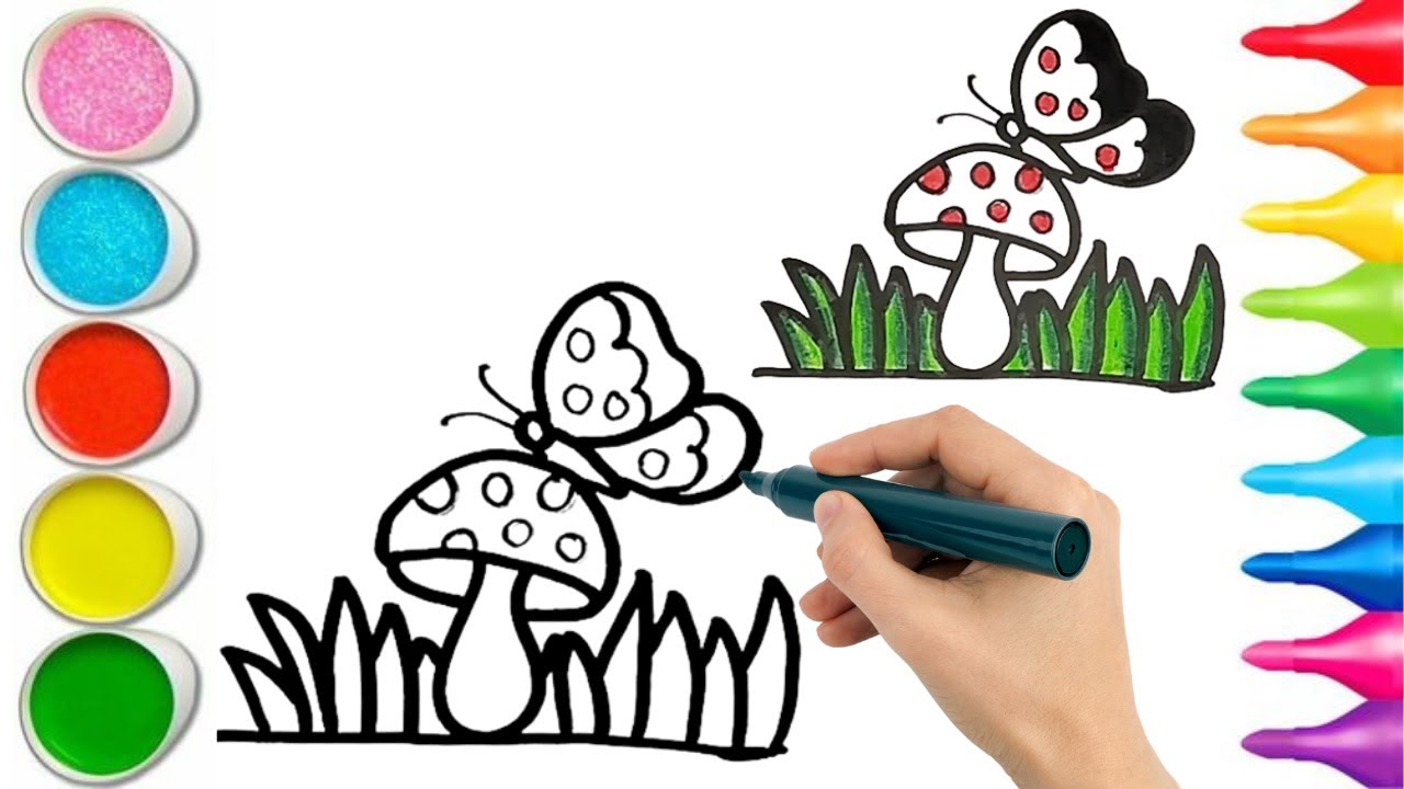How To Draw cute mashroom Drawing, Painting & Coloring For Kids and Toddlers_ Child Art 🐋🌈🎨