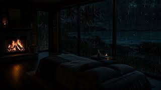 (NO ADS) Fall Asleep Fast 😴⛈️Seaside Rainstorm & Soft Thunder outside Glass Window🔥Firelight Warmth screenshot 1