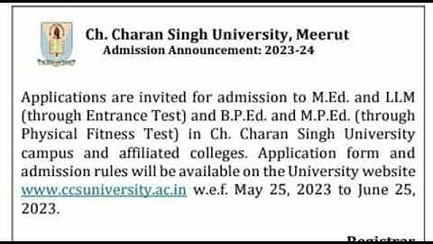 CCS UNIVERSITY | B.P.ED AND M.P.ED COURSE