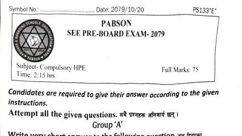 Palpa PABSON,EPH Question...SEE Pre- Board Exam 2079