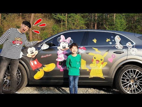 뉴욕이의 디즈니 캐릭터 스티커로 자동차 꾸미기! 뉴욕이랑 놀자 Disney character sticker NY Toys