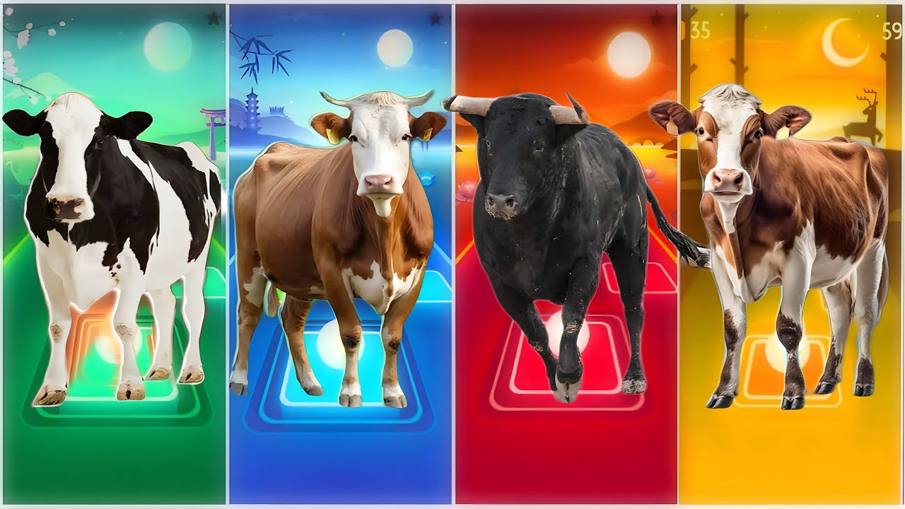 Funny Cow 🐄🆚 Funny Bull 🐂🆚 Funny Buffala 🐂🆚 Funny Bison 🦬|Coffin Dance Remix | Tiles Hop 2025
