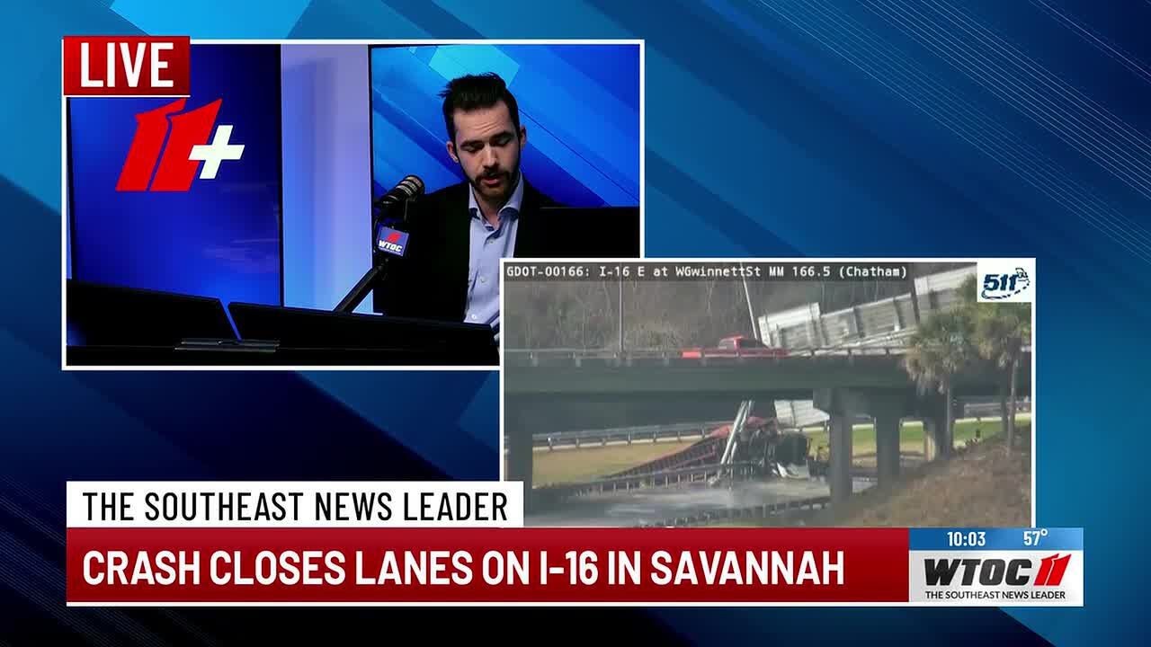 Crash closes multiple lanes on I-16 at Exit 166 - YouTube