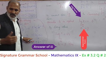 Signature Grammar School - Mathematics Grade IX - Exercise # 3.2 Question # 2 (Exponential Form)