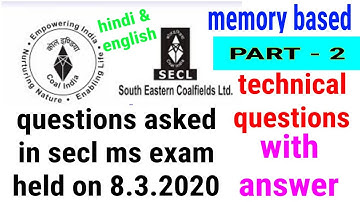 #miningexam  Objective questions ( technical ) asked in secl ms exam held on 8.3.2020 |  part 2