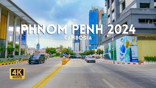 Drive through Wat Phnom park Koh Norea Koh Pich in Phnom Penh 2024 | 4K HDR Relaxing drive