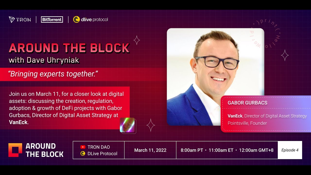 #AroundtheBlock with Gabor Gurbacs from VanEck. Creation, regulation,  adoption & growth of #DeFi