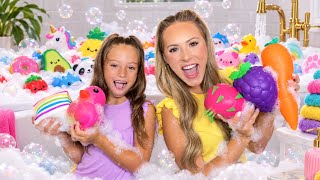 GIVING OUR SQUEEZYS A BATH 🫧🧼✨ #squeezy #satisfying #bath #clean #squishy #trending #viral #bubbles