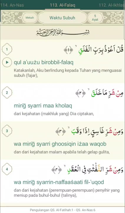 Q.s Al-Falaq, Latin dan Terjemahan