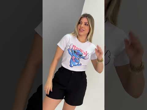 Camiseta Branca Feminina Stitch Coração Blusa T-shirt 100% Algodão Moda #moda#stitch