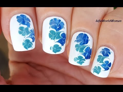 NEEDLE NAIL ART 32 / Easy Blue & White Dry Marble Nails Idea