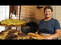 Holiday lunch from a Russian oven in the village. Village Life in RUSSIA.