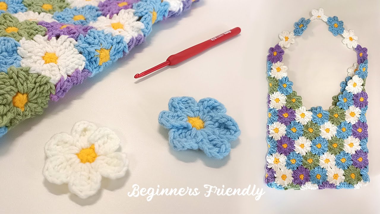 【Chloe】フラワー クロシェ編み スライド I combined 91 flowers into a shoulder bag🌺Crochet tutorial