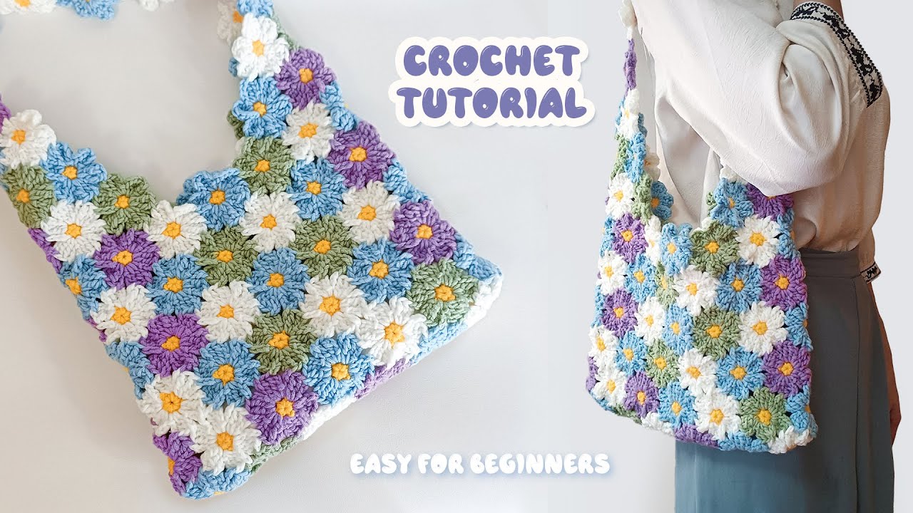 I combined 91 flowers into a shoulder bag🌺钩织花朵拼接包：我把春天背在了身上Crochet tutorial for beginners