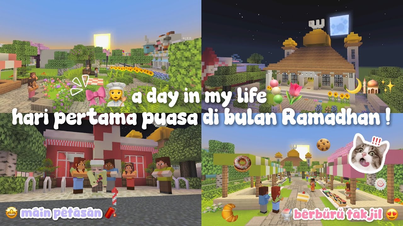 ꒰ 🕌🌷˖ ۫ a day in my life ⌇ hari pertama puasa di bulan ramadhan 🌙 #dramakawaiiworld2023 #minecraft