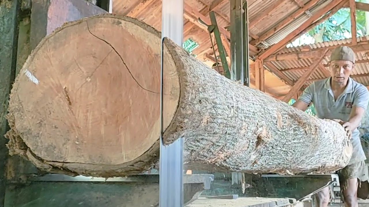 sawing teak wood planks full of old and beautiful grain - YouTube