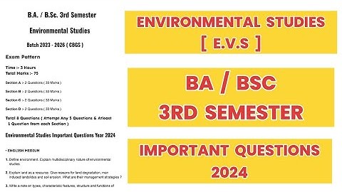 Gndu BA / BSC 3rd Semester Environmental Studies Important Questions 2024 | EVS Question Paper 2024