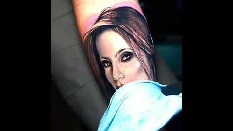 Girl face half sleeve forearm tattoo