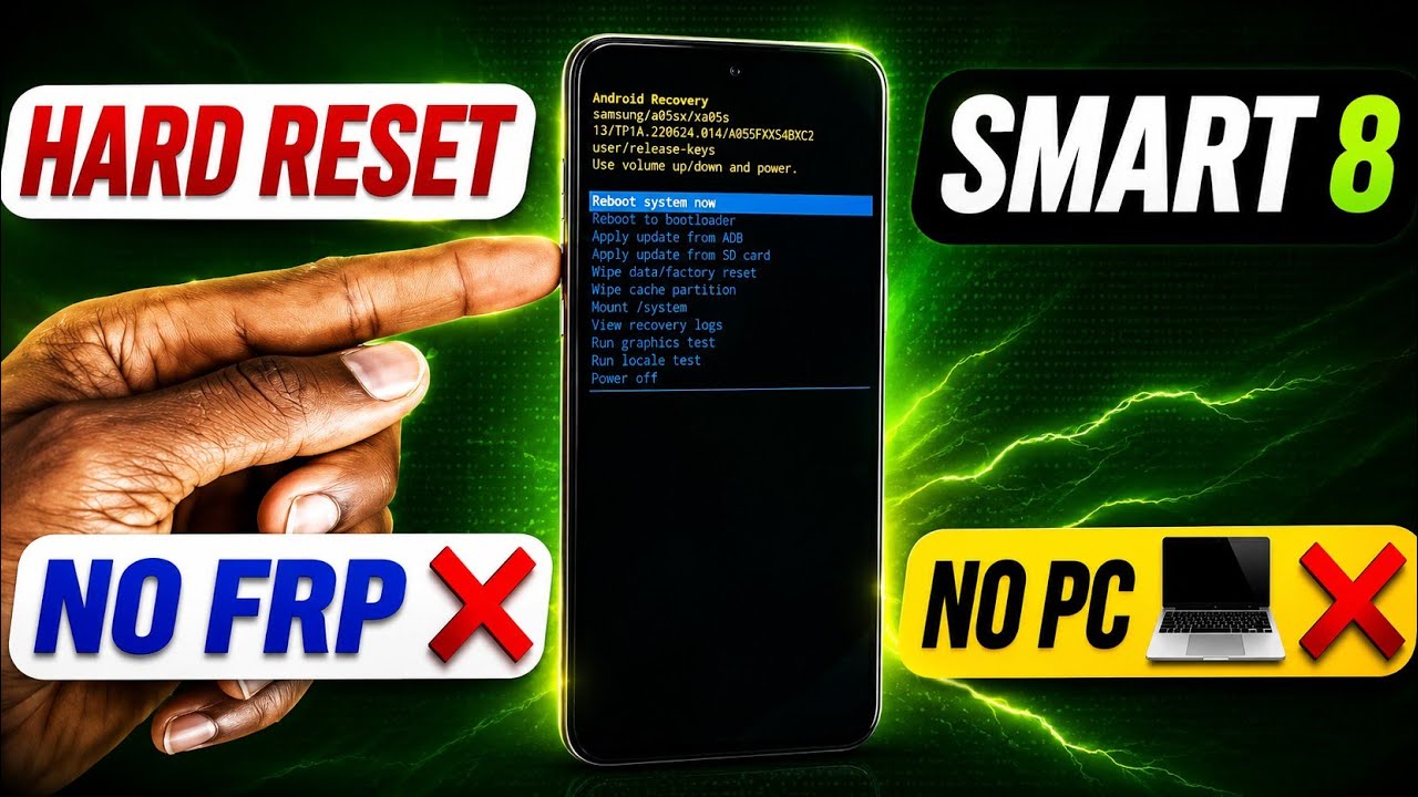 Infinix Smart 8 Hard Reset Without PC + Google FRP Unlock | Full