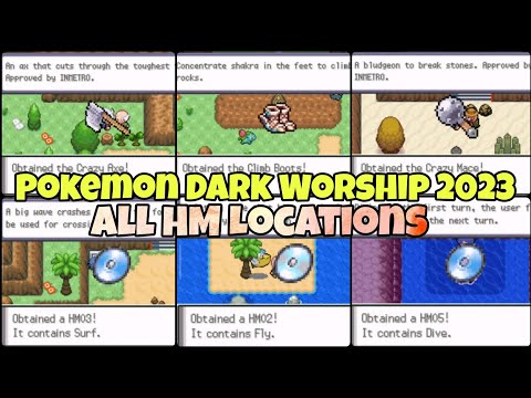 All HM Locations In Pokemon Dark Worship 2023  Cut,Surf,Rock  Climb,Fly,Rock Smash,Dive Location 