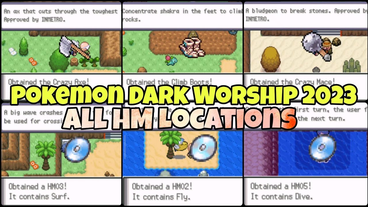 All HM Locations In Pokemon Dark Worship 2023  Cut,Surf,Rock  Climb,Fly,Rock Smash,Dive Location 