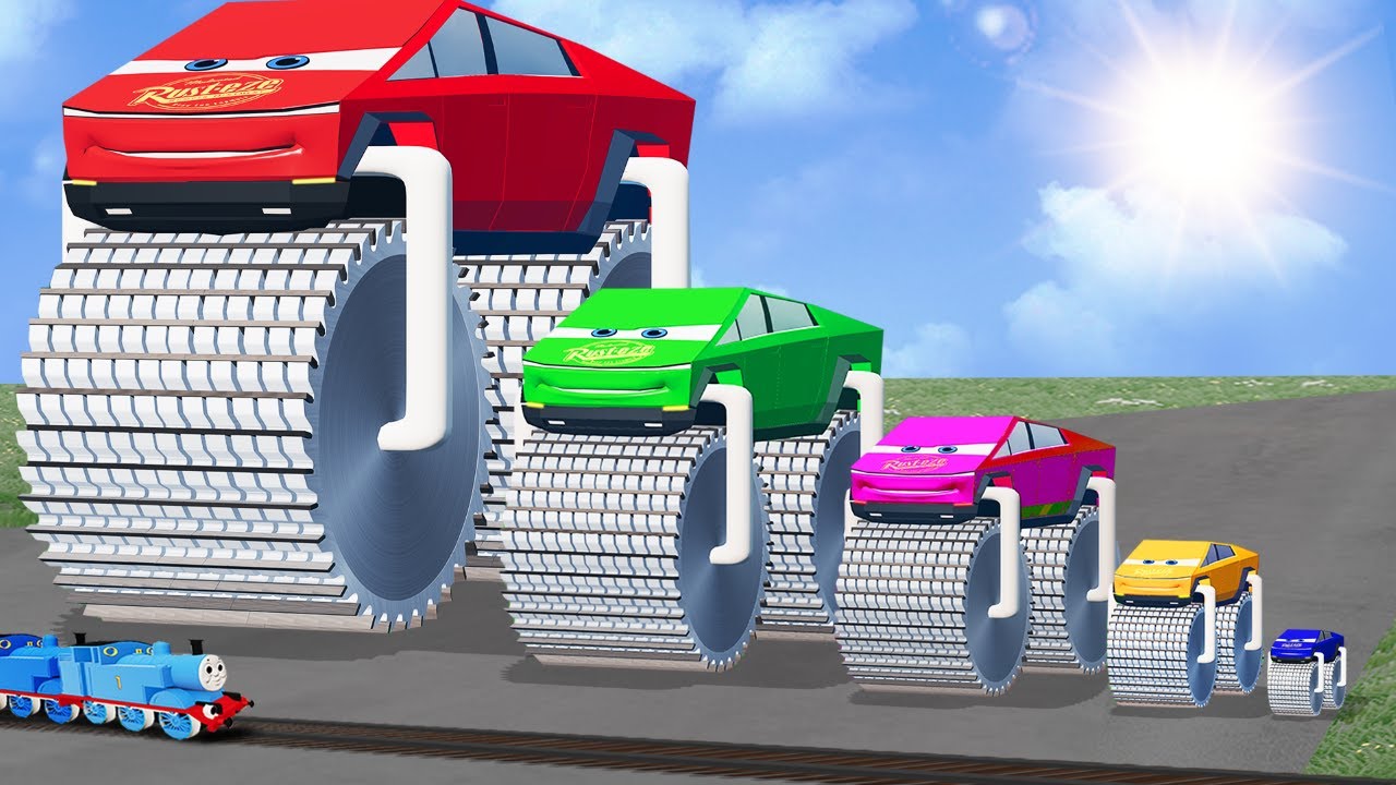 Big & Small: Saw Blade Wheels Lightning McQueen vs Thomas Trains | BeamNG.Drive
