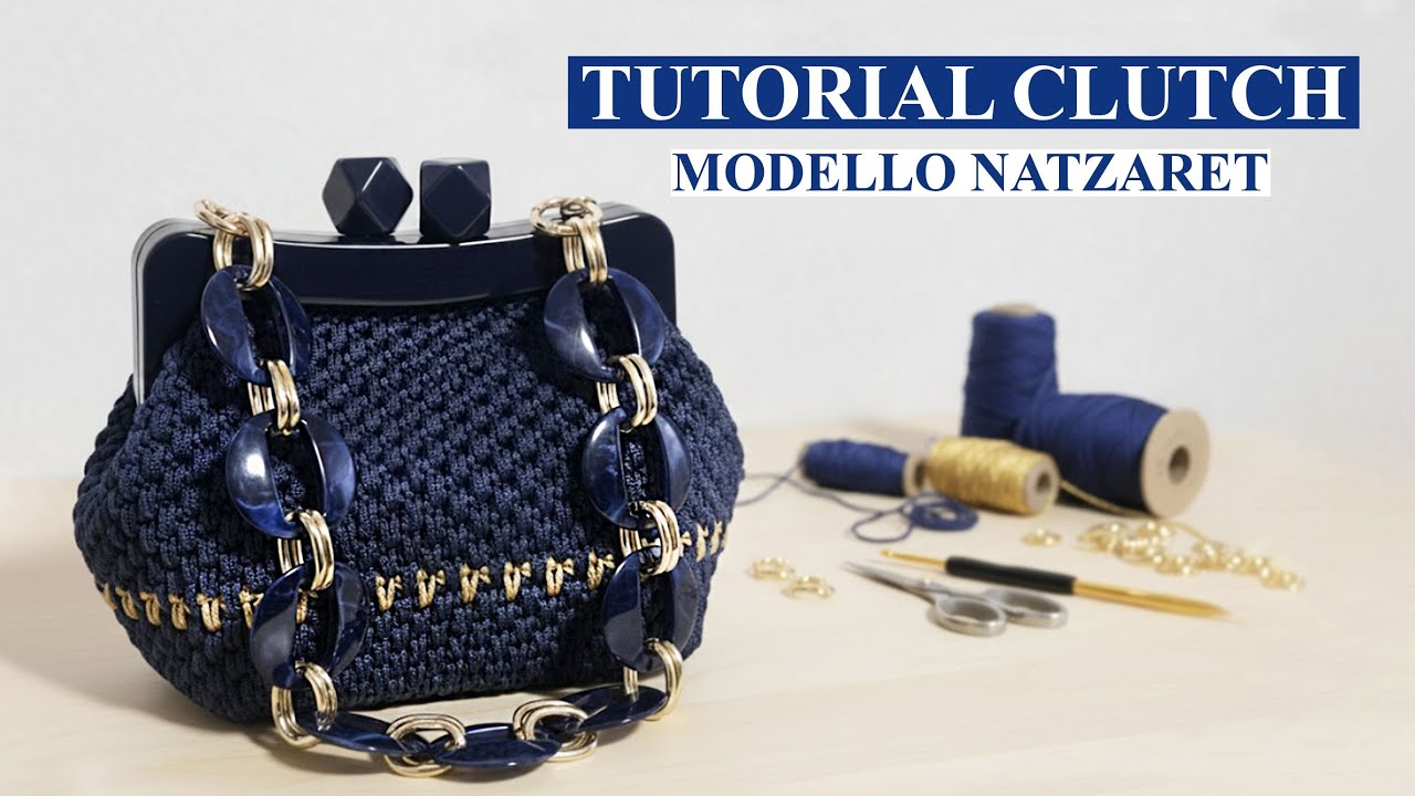 Tutorial bauletto all’uncinetto con manico in legno laccato, Modello: NATZARET