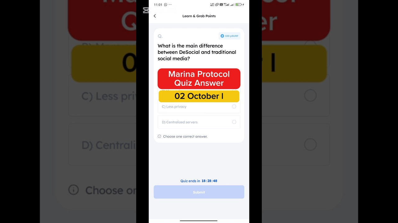 Marina Protocol Quiz Answer - 02 Oct | Marina Protocol Today Answer | Free Crypto 2025 | 