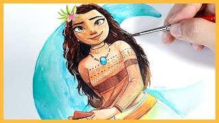 다른 옷을 입은 모아나 수채화로 그리기, 디즈니 팬아트/MOANA watercolor painting, Disney fanart