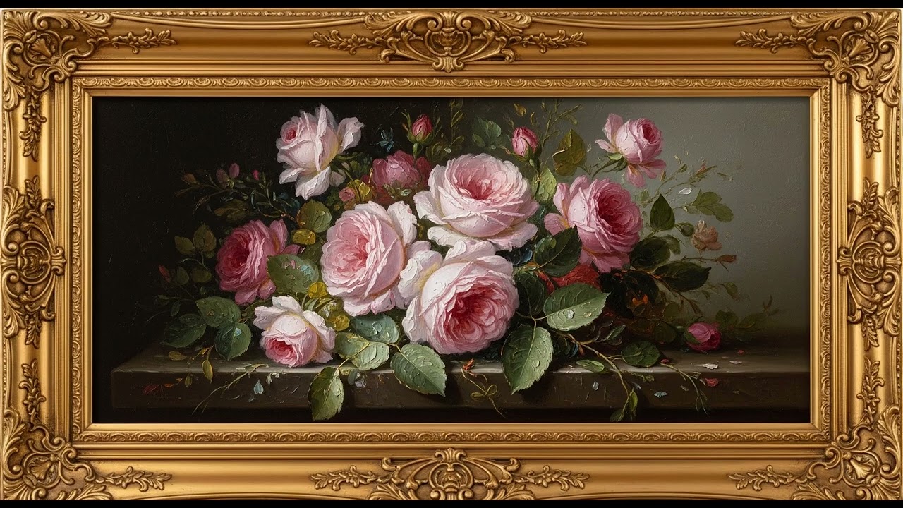 中型絵画 「酒と薔薇の日々」油彩画 作者不明・油彩画・額入・静物