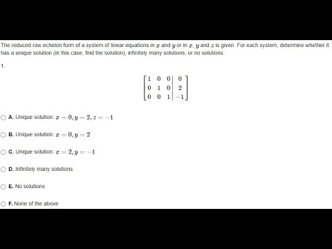 [Math] The reduced row echelon form of a system of linear equations in ...