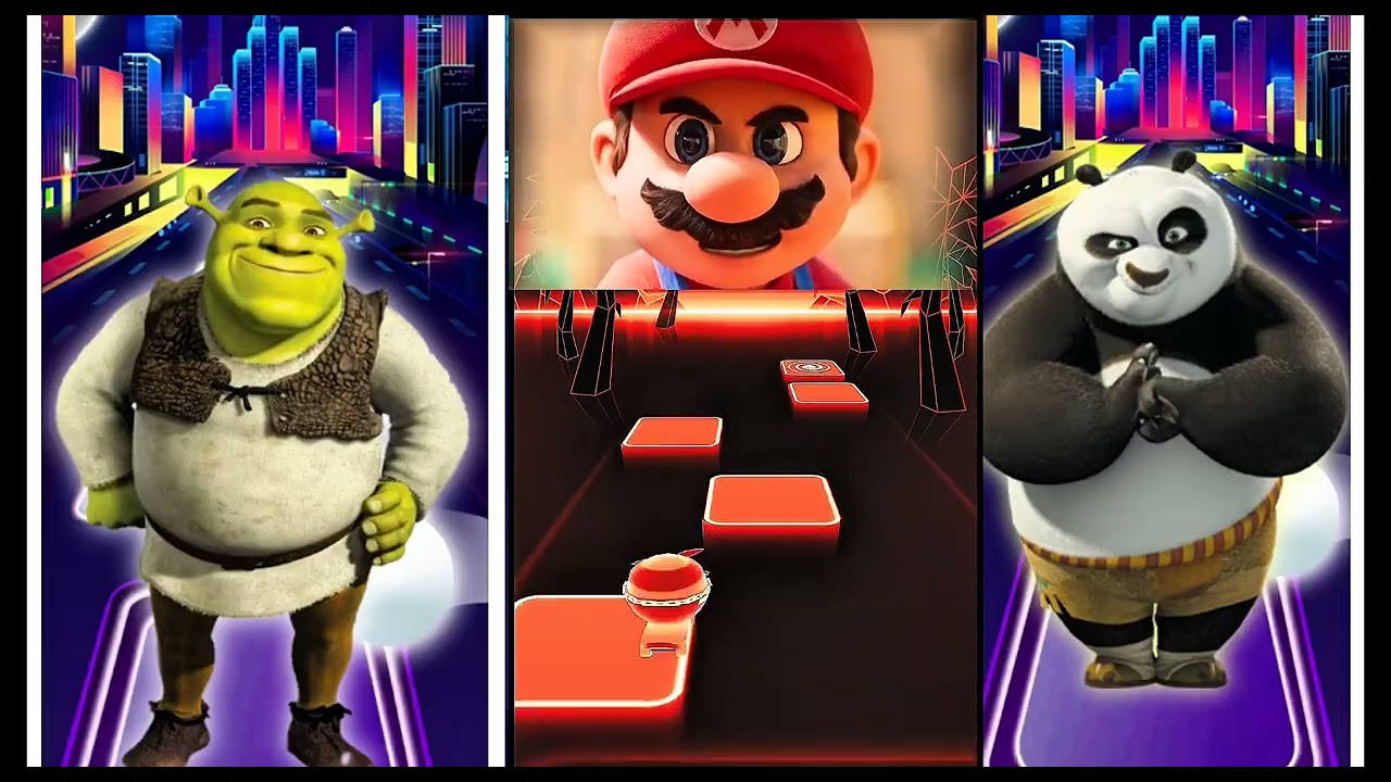 Shrek vs Super Mario vs Kung fu Panda Tiles Hop EDM 