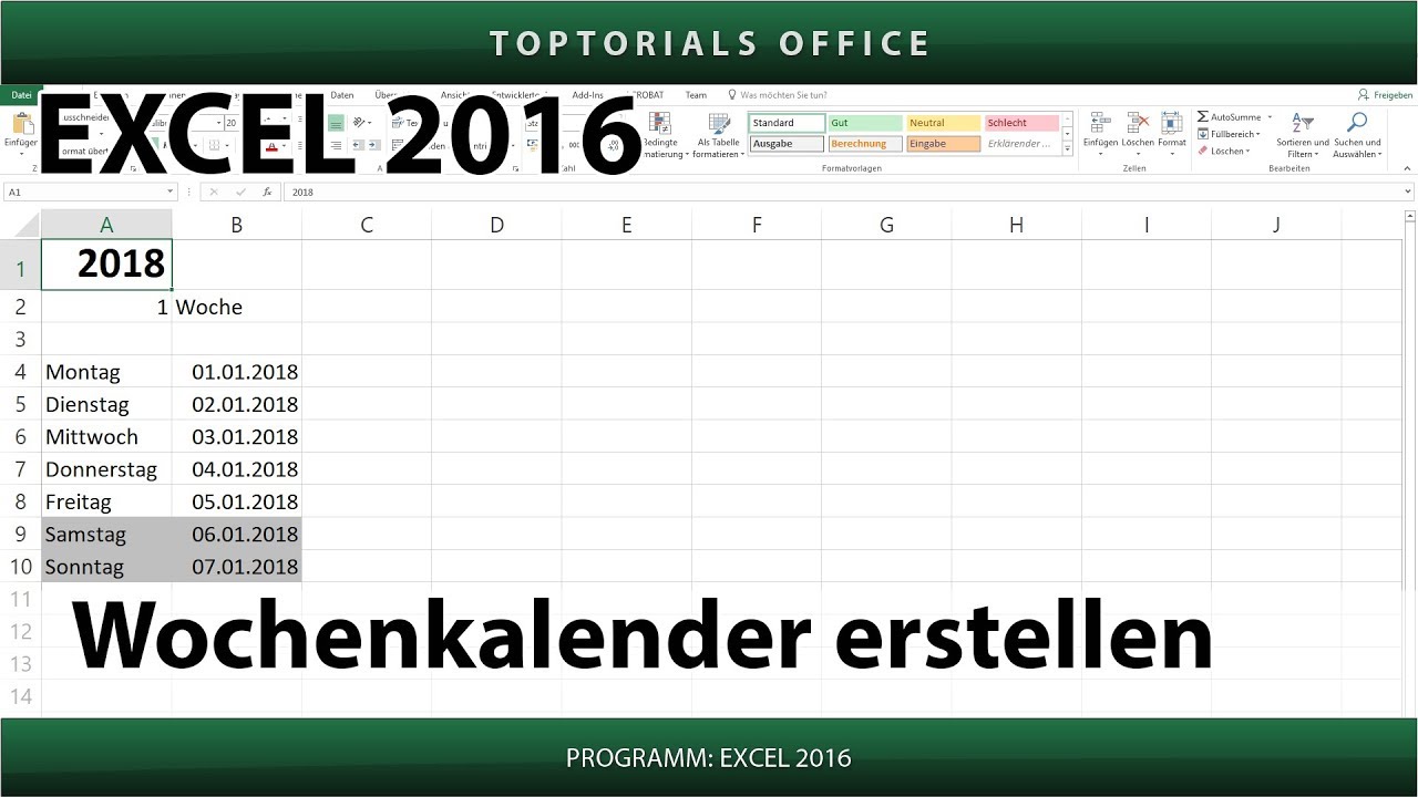 Dynamischen Wochenkalender Erstellen Excel Youtube