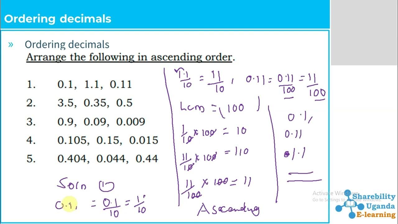 P5 Mathematics Topic: Questions on Arranging decimal numbers in ...