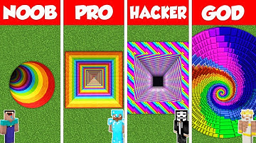 Minecraft Battle: NOOB vs PRO vs HACKER vs GOD: RAINBOW TUNNEL PIT HOUSE BUILD CHALLENGE / Animation