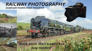 Quadruple Steam trains! Railway photography at Hellifield, 35018, 46115, 45627 & 44932 05/08/2025
