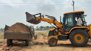 Jcb 3dx Backhoe Loader Loading Pond Murum in Swaraj Tractor || jcb tractor loading video Part-01