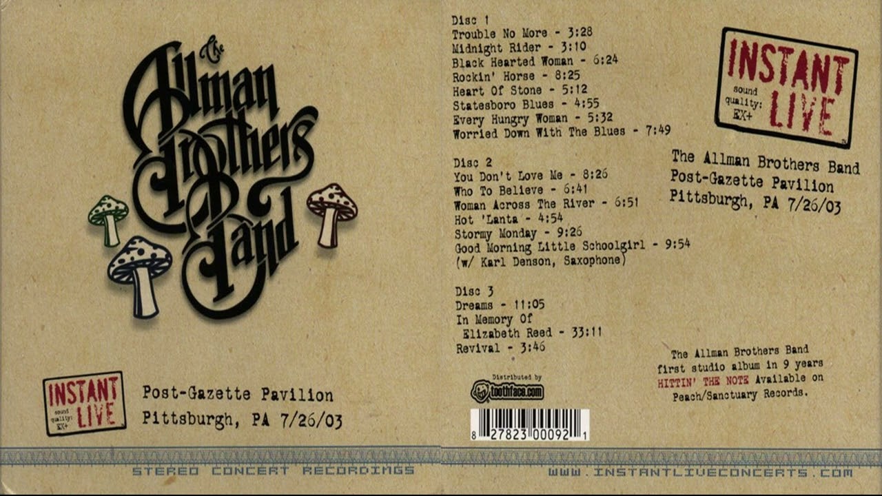 The Allman Brothers Band – Post-Gazette Pavilion Pittsburgh, PA 7/26/03 Disc One